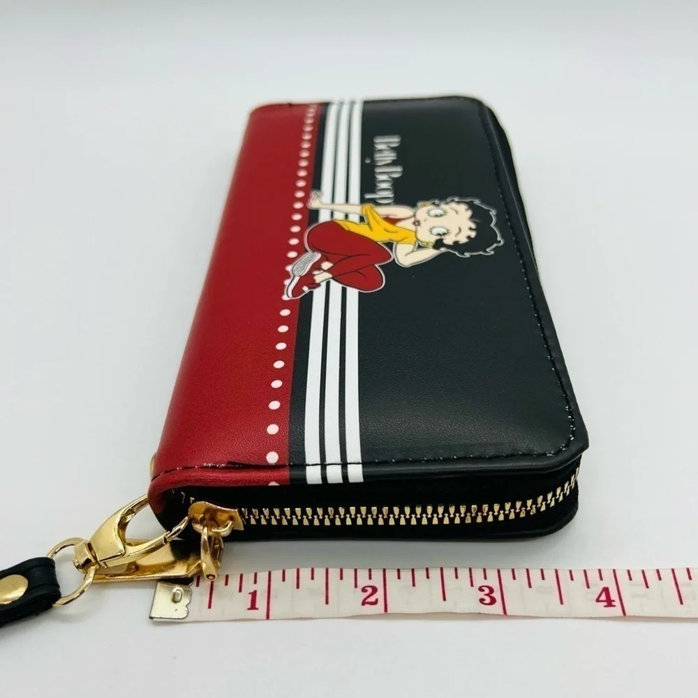BETTY BOOP ZIP AROUND WRISTLET BLACK, RED AND GOLD HARDWARE